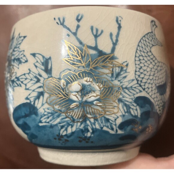 2 Vintage Kutani Japanese Tea cups peacock gold Teal Blues 3x3 Asian Art ceramic - Picture 3 of 16
